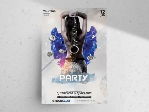 Blue and White Splash Party Flyer Template 1
