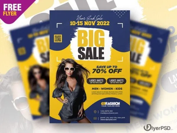 Blue and Yellow Abstract Big Sale Special Offer Flyer Template 1