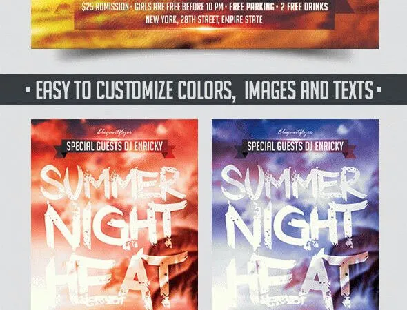 Blurry Tropical Summer Party Flyer and Facebook Cover Template 1