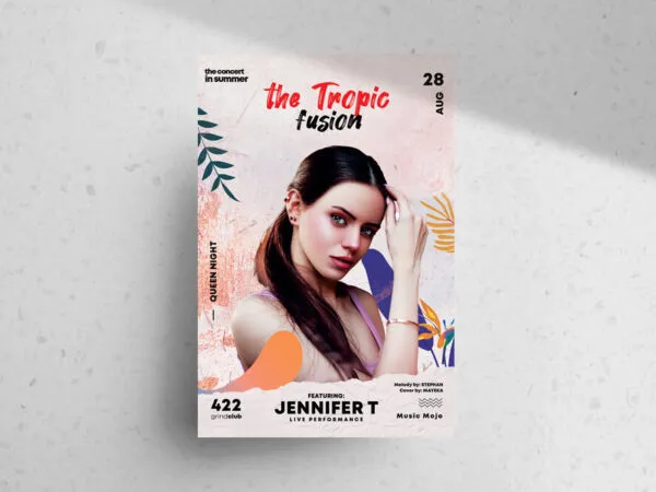 Boho Tropical Beach Event Flyer Template in a Salmon Theme 1