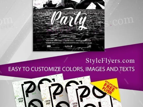 Bold Black and White Pool Party Flyer Template 1