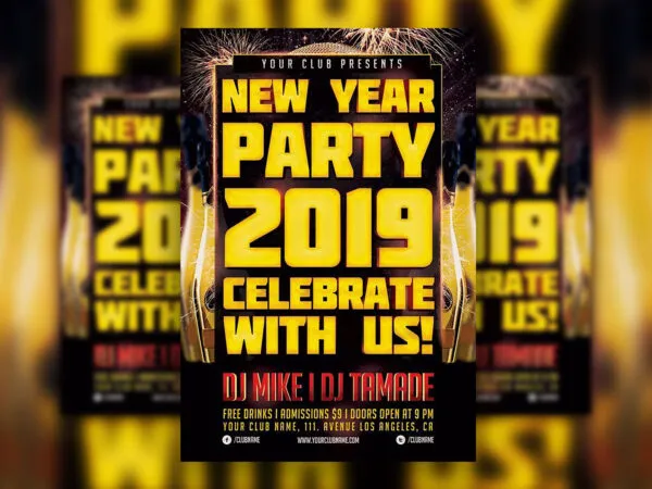 Bold Border New Year Party Flyer Template 1