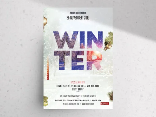Bold Border Winter Party Flyer Template 1