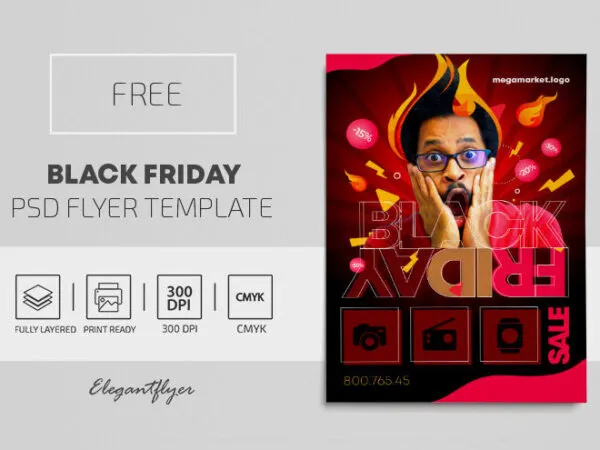 Bold Fire Illustrated Black Friday Flyer Template 1