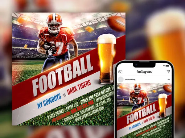 Bold Football Party Instagram Post Template 1