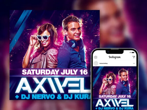 Bold Magnificent Dual DJ Party Instagram Post Template 1