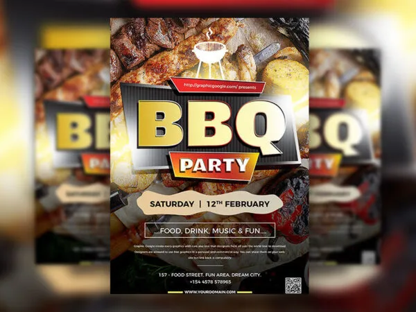 Bold Modern BBQ Party Flyer Template 1