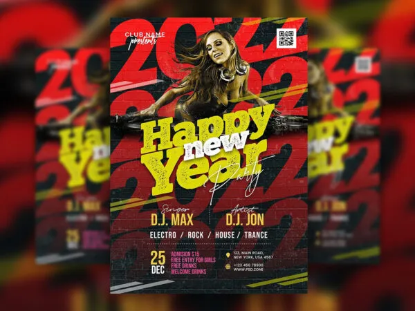 Bold New Year Celebration Party Flyer Template 1