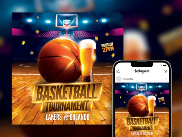 Bold Outstanding Basketball Tournament Instagram Post Template 1