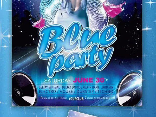Bold Sparkle Blue Party Flyer Template 1