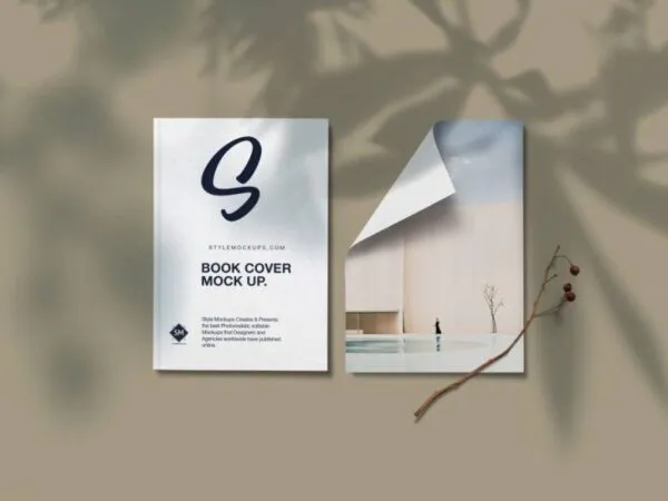 Book and Folded Paper Mockup from Top View 1