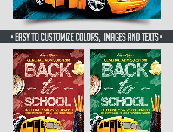 Border Back To School Party Flyer Template and Facebook Cover 1