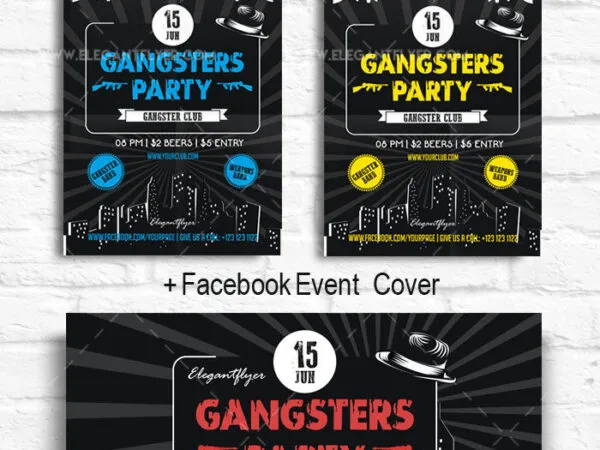 Border Black Gangsters Party Flyer and Facebook Cover Templates 1