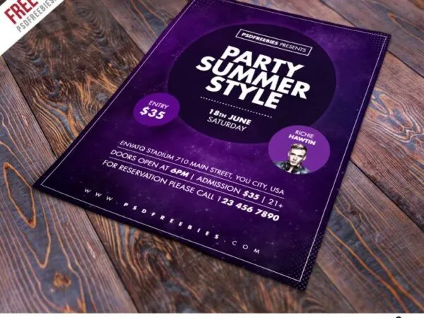 Border Circle Summer Party Flyer Template 1
