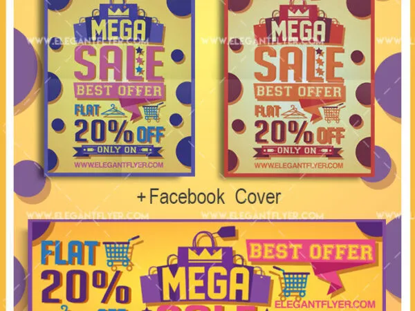 Border Colorful Happy Sales Flyer Template and Facebook Cover with Circles 1