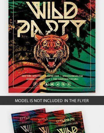Border Colorful Wild Party Flyer Template 1