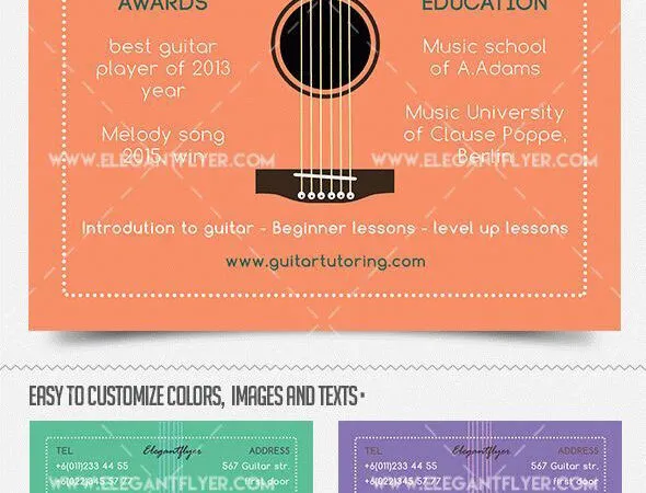 Border Dots Creative Guitar Lessons Flyer Template and Facebook Cover 1