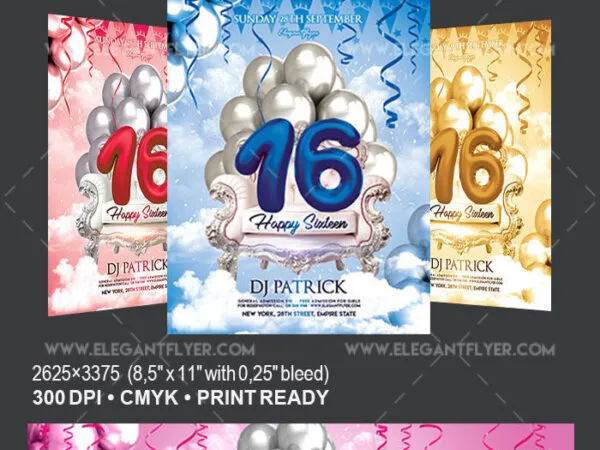 Border Elegant Birthday Party Flyer Template and Facebook Cover 1