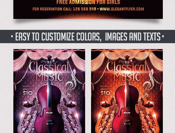 Border Elegant Classical Music Event Flyer Template and Facebook Cover 1
