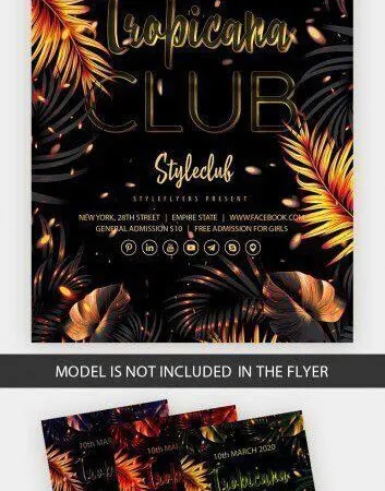 Border Elegant Tropical Club Party Flyer Template 1