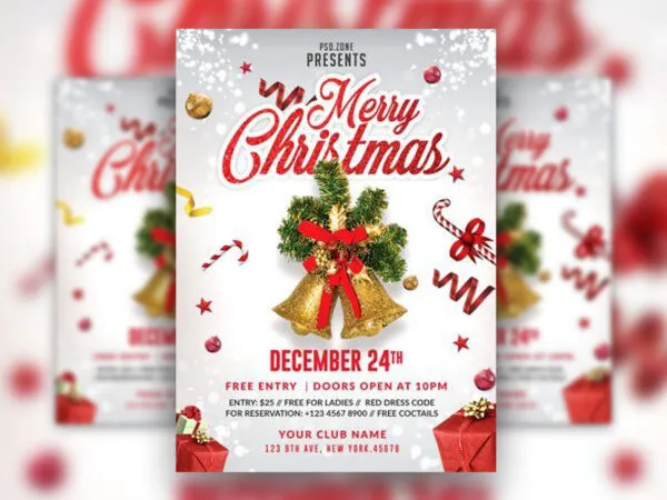 Border Festive Merry Christmas Flyer Template 1