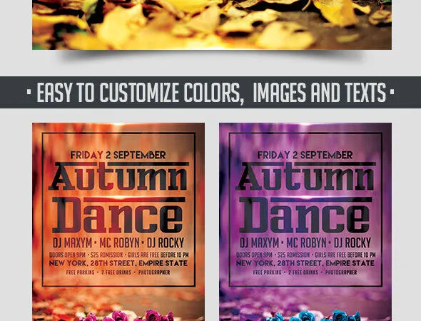 Border Floral Autumn Dance Flyer Template and Facebook Cover 1