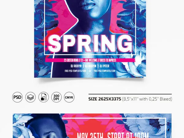 Border Floral Spring Party Flyer and Facebook Cover Templates 1