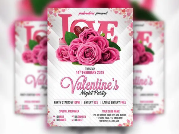 Border Floral Valentines Party Flyer Template 1