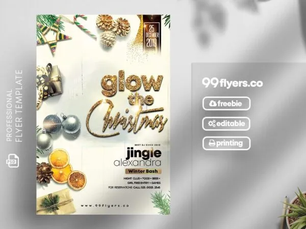 Border Glittery Christmas Party Flyer Template 1