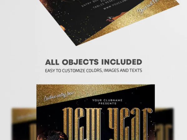 Border Glittery Elegant New Year Party Flyer Template 1