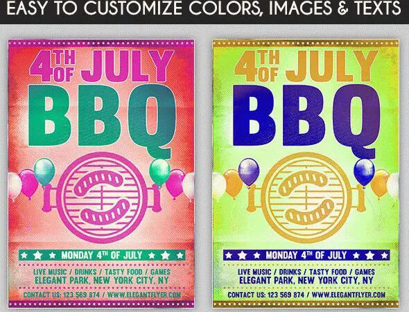 Border Illustrated 4th of July Flyer Template and Facebook Cover 1