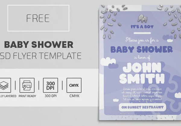 Border Illustrated Baby Shower Flyer Template 1