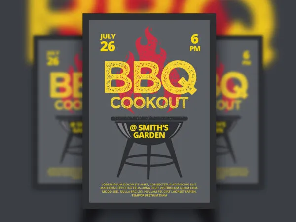 Border Illustrated Barbecue Cookout Flyer Template 1