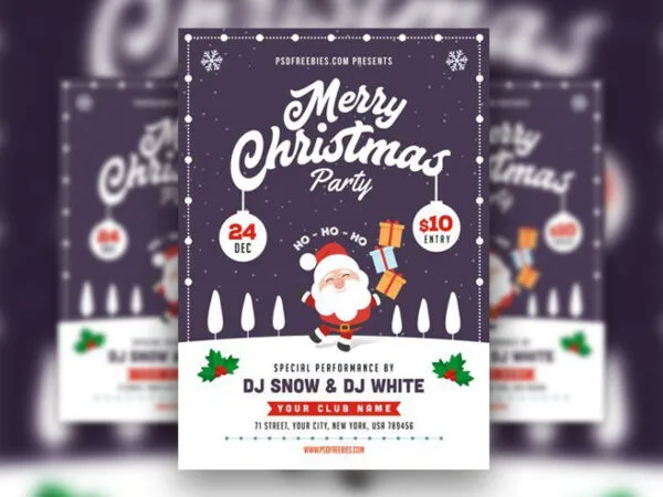 Border Illustrated Christmas Party Flyer Template 1
