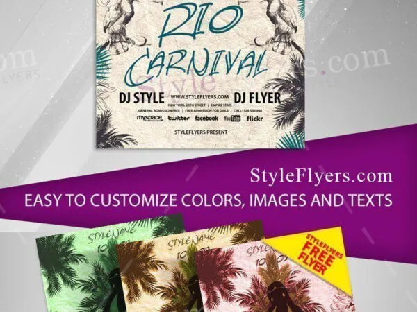Border Illustrated Rio Carnival Flyer Template 1