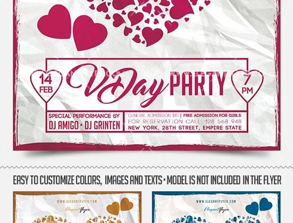 Border Illustrated Valentines Day Flyer and Facebook Cover Template 1