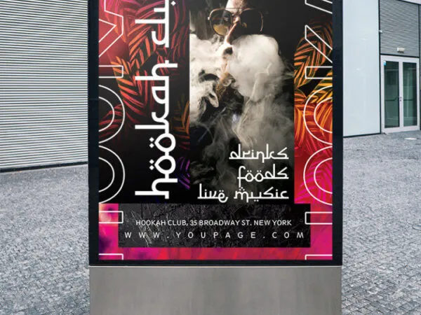 Border Leafy Illustrated Hookah Lounge Poster and Flyer Template 1