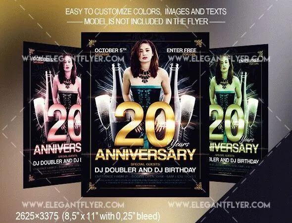 Border Luxury Anniversary Party Flyer Template and Facebook Cover 1