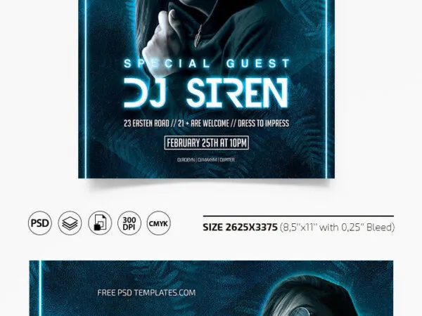 Border Modern DJ Party Flyer and Facebook Template 1