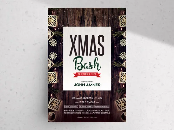 Border Modern X Mas Bash Flyer Template 1