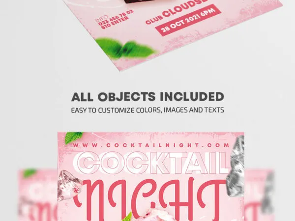 Border Pink Cocktail Night Flyer Template 1