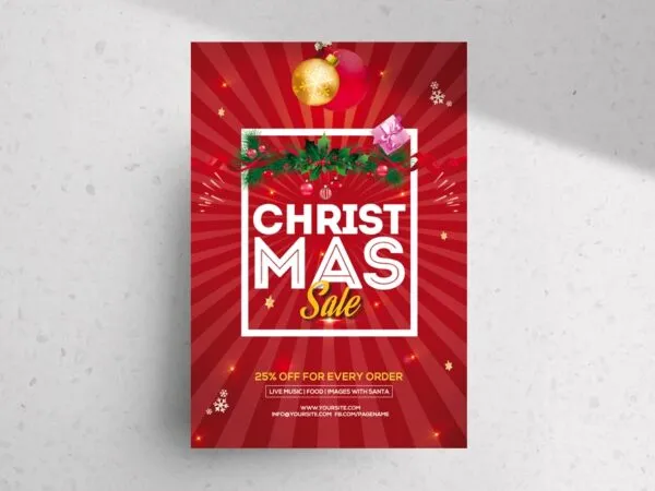 Border Red Christmas Sale Flyer Template 1