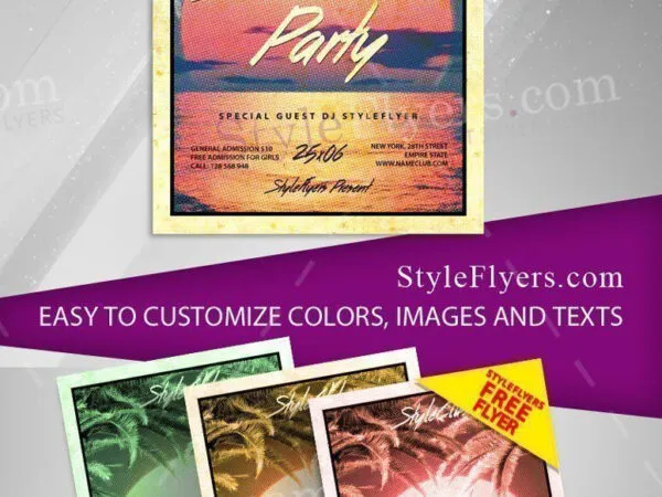 Border Retro Summer Party Flyer Template 1