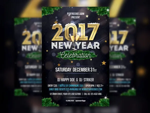 Border Sparkly New Year Party Flyer Template 1