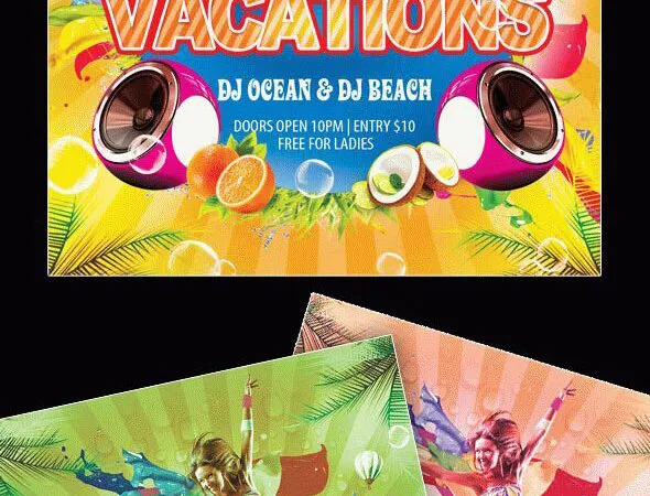 Border Tropical Circle Vacation and Party Flyer Template 1