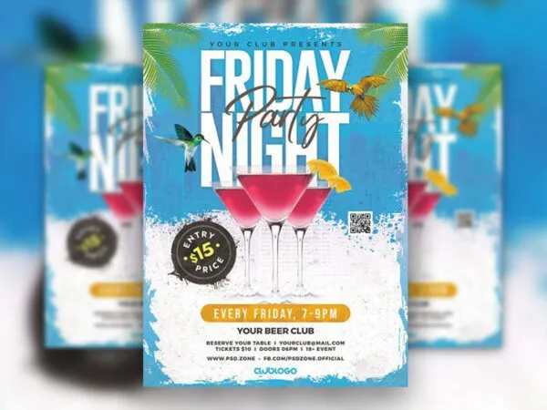 Border Tropical Cocktail Party Flyer Template 1