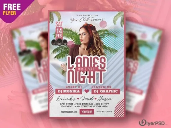 Border Tropical Ladies Night Party Flyer Template 1