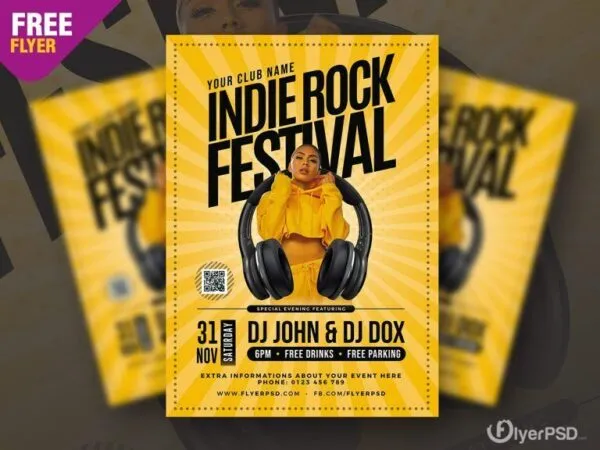 Border Yellow Happy Indie Rock Music Event Flyer Template 1