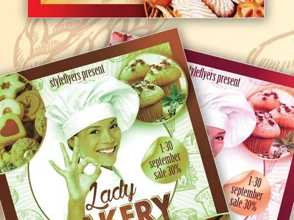 Border and Happy Lady Baker Flyer Template 1