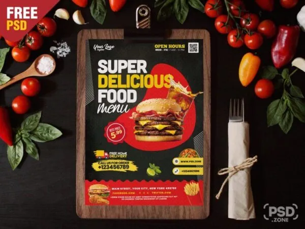 Both Sides of a Classic Food Menu Flyer Template 1
